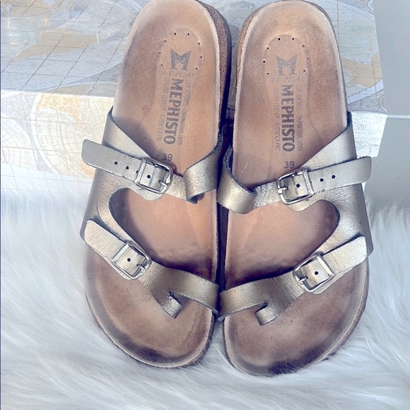 MEPHISTO Sandals Style Helen Double Strap Metallic Sandals - Size 39 - Picture 7 of 10